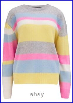 NEW 360 100% Cashmere Lucille Striped Jumper Sweater Grey Multi MEDIUM UK 12-14