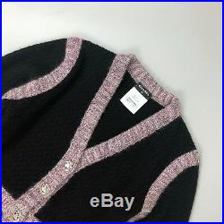 NEW Chanel 2015 Pink Black CASHMERE Silk Knit Camellia Sweater Cardigan Size S M