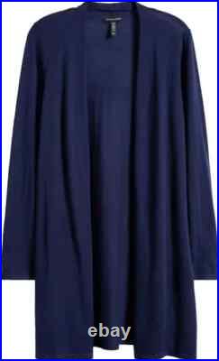 NEW Eileen Fisher Ultra Fine Merino Straight Long Cardigan Midnight M #S7875