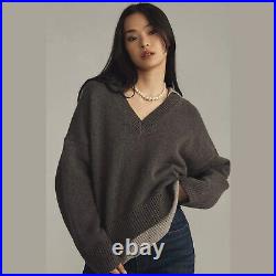 NEW Maeve Sizes M, L Women's Layered Polo V- Neck Sweater Grey