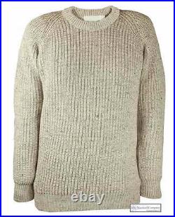 NEW Men Fisherman's Jumper Oatmeal Chunky Knit 100% Wool Sweater S M L XL XXL
