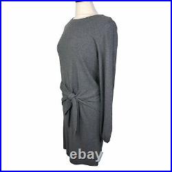 NEW Milly $375 Gray Tie Front Long Sleeve Sweater Dress Womens Medium