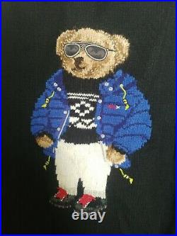 NEW Ralph Lauren Polo Ski Bear RLX Knit Sweater size Medium Black Wool Winter M