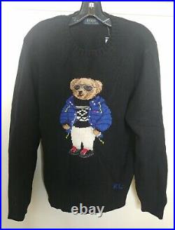 NEW Ralph Lauren Polo Ski Bear RLX Knit Sweater size Medium Black Wool Winter M