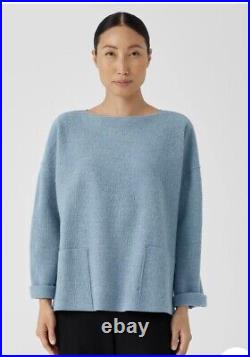 NEW With Tags 238 Eileen Fisher M Merino Wool Sweater Bateau Neck Bluesteel $175