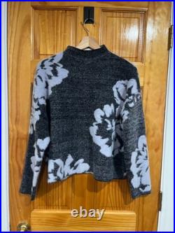 NWOT Anthropologie Grey and Purple Carys Mock-Neck Fuzzy Floral Sweater Size Med