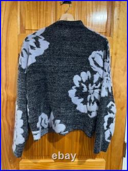 NWOT Anthropologie Grey and Purple Carys Mock-Neck Fuzzy Floral Sweater Size Med