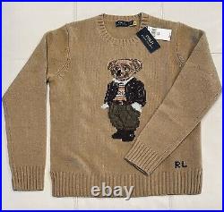 NWT 100% WOOL Polo Ralph Lauren Brown Women's Polo Bear Sweater Sz M