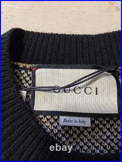 NWT $1500 Gucci Men Tiger Print Crewneck Sweater Black/Gold M Italy