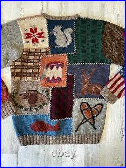 NWT 1990 Polo Country Ralph Lauren Hand Knit Patchwork Sweater Vintage Sz M