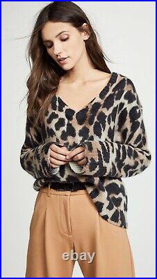 NWT 360 Cashmere Geraldine Leopard Print V-Neck Sweater Size XS, S, M $460