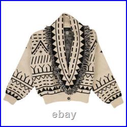 NWT ALANUI Beige Cashmere Fringed Buttoned Cardigan Size M $2170