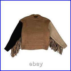 NWT ALANUI Brown/Black Cashmere Knitted'Fringed' Sweater Size M $1385