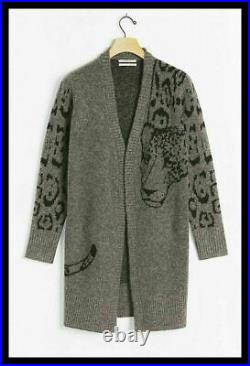 NWT Anthropologie Averie Leopard Cardigan Sweater Dark Grey Cheetah M $148