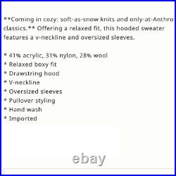 NWT! Anthropologie Relaxed Hooded Sweater Colorful Women's Size S/M MSRP $198