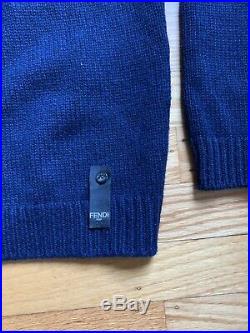 NWT Authentic Fendi'F Fendi' Men Cashmere Sweater Dark Blue Sz 48 EU/Medium