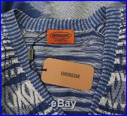 NWT Authentic MISSONI Blue 100% Cotton Knitted Cardigan Sweater M