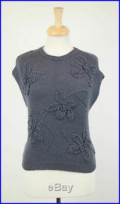NWT BRUNELLO CUCINELLI Blue Cashmere Floral Knit Sweater Vest Size M $2225