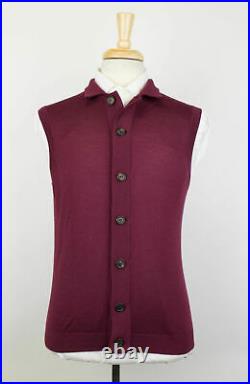 NWT BRUNELLO CUCINELLI Burgundy Cashmere-Slk Cardigan Sweater Vest 50/40/M $1595