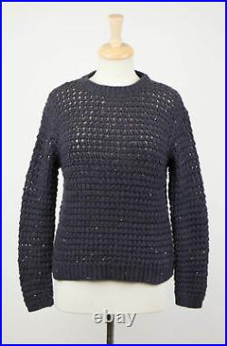 NWT BRUNELLO CUCINELLI Navy Blue Cashmere Blend Knit Sweater Size L
