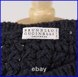 NWT BRUNELLO CUCINELLI Navy Blue Cashmere Blend Knit Sweater Size M $3025