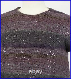 NWT BRUNELLO CUCINELLI Purple Cashmere Blend Knit Sweater with Sequin Size M