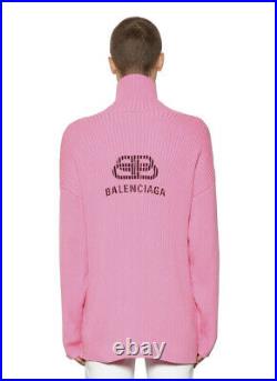 NWT Balenciaga Double B Logo Turtleneck Long Sweater Pink Size M Orig. $1290