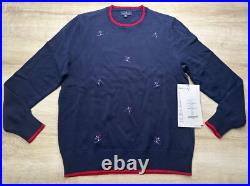 NWT Brooks Brothers Mens Sweater Navy Blue M Crew Neck Skier All Over Cotton