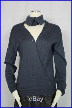 NWT Brunello Cucinelli Diamond Cashmere Silk Sweater Unique Collar $2875 Medium