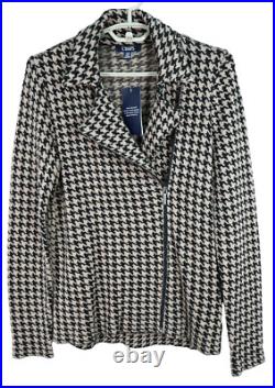 NWT CHAPS Women's Blazer Sweater Cardigan Zip Houndstooth Brown Black Size M $99