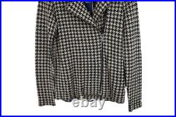 NWT CHAPS Women's Blazer Sweater Cardigan Zip Houndstooth Brown Black Size M $99
