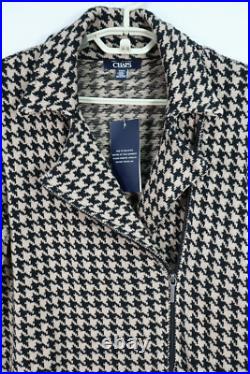 NWT CHAPS Women's Blazer Sweater Cardigan Zip Houndstooth Brown Black Size M $99