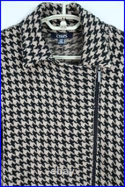 NWT CHAPS Women's Blazer Sweater Cardigan Zip Houndstooth Brown Black Size M $99