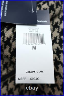 NWT CHAPS Women's Blazer Sweater Cardigan Zip Houndstooth Brown Black Size M $99