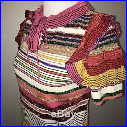 NWT Gucci $1800 Med / Large Metallic Striped Lurex Ruffled Neck Sweater Rainbow