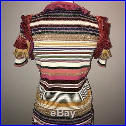 NWT Gucci $1800 Med / Large Metallic Striped Lurex Ruffled Neck Sweater Rainbow