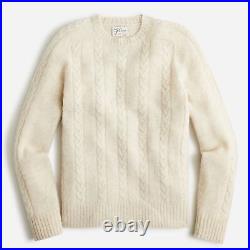 NWT J Crew 100% Wool Brushed Cable Knit Crewneck Sweater in Beige Cream