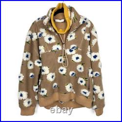 NWT Karlie Floral Fleece Pullover Sweater Tan Yellow Medium