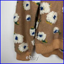 NWT Karlie Floral Fleece Pullover Sweater Tan Yellow Medium