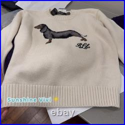 NWT Lauren Ralph Lauren Intarsia Dachshund dog Chalk Cotton Sweater Choose Size