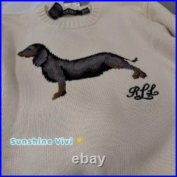 NWT Lauren Ralph Lauren Intarsia Dachshund dog Chalk Cotton Sweater Choose Size NWT Lauren Ralph Lauren Intarsia Dachshund dog Chalk Cotton Sweater Choose Size