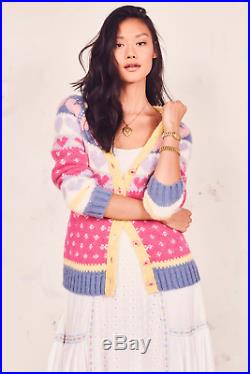 NWT Loveshackfancy Deena Cardigan in Pink Icing knitted Sweater Medium Hearts