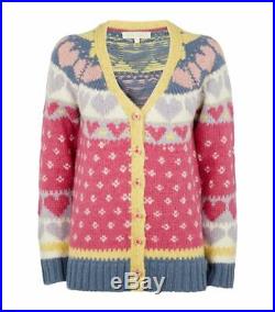 NWT Loveshackfancy Deena Cardigan in Pink Icing knitted Sweater Medium Hearts