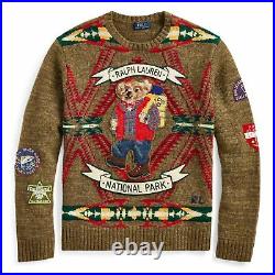 NWT MENS POLO RALPH LAUREN HIKING BEAR WOOL SWEATER With STITCHED PATCHES SIZE M