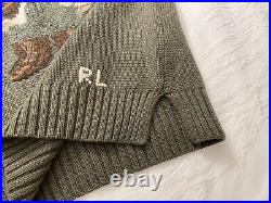 NWT Polo Ralph Lauren Bear Collection Women's Aviator Cotton Sweater Olive Green