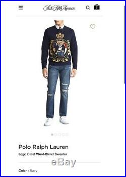 NWT Polo Ralph Lauren Logo Crest Bear Wool Blend Sweater Mens Medium