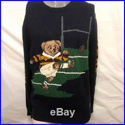 NWT Polo Ralph Lauren Mens Rugby Kicker Bear Navy Sweater Size Medium Football