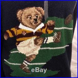 NWT Polo Ralph Lauren Mens Rugby Kicker Bear Navy Sweater Size Medium Football