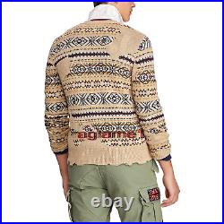 NWT Polo Ralph Lauren Vintage Distressed Fair Isle Eton cardigan sweater M