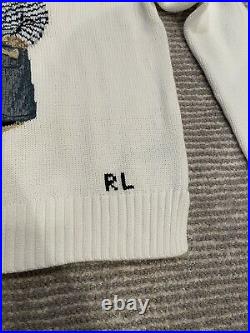 NWT Polo Ralph Lauren Women's French Bear Cotton Knit Sweater White Size M
